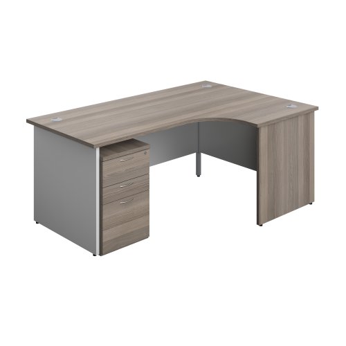 Panel Plus Right Radial Desk + 3 Drawer Under Desk Pedestal Bundle (FSC) 1800X1200 Grey Oak/White