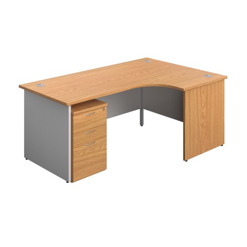 Panel Plus Right Radial Desk + 3 Drawer Under Desk Pedestal Bundle (FSC) 1800X1200 Nova Oak/White
