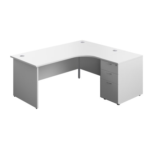 Panel Right Hand Radial Desk + 3 Drawer Desk High Pedestal Bundle 600 Deep Pedestal 1800X1200 White/White