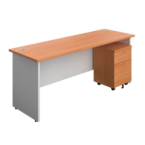 Panel Plus Rectangular Desk + 2 Drawer Mobile Pedestal Bundle (FSC) 1800X600 Beech/White