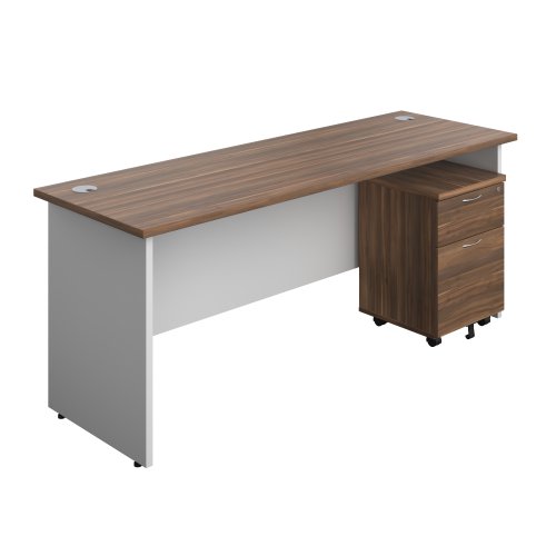 Panel Plus Rectangular Desk + 2 Drawer Mobile Pedestal Bundle (FSC) 1800X600 Dark Walnut/White