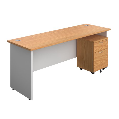 Panel Plus Rectangular Desk + 2 Drawer Mobile Pedestal Bundle (FSC) 1800X600 Nova Oak/White