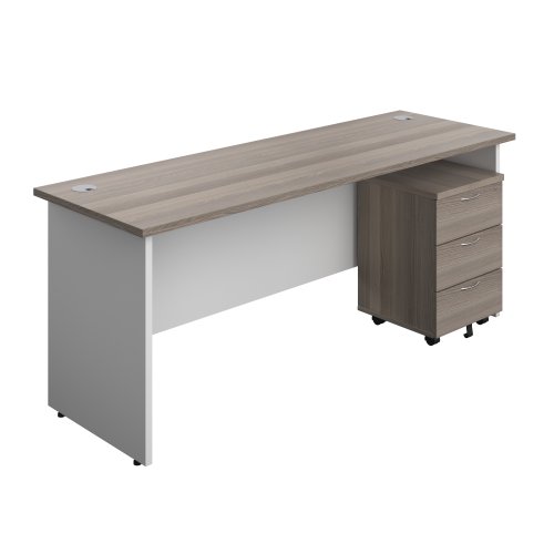 Panel Plus Rectangular Desk + 3 Drawer Mobile Pedestal Bundle (FSC) 1800X600 Grey Oak/White