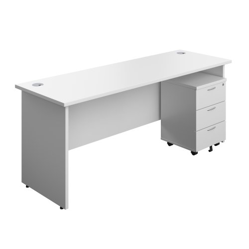 Panel Rectangular Desk + 3 Drawer Mobile Pedestal Bundle (FSC) 1800X600 White/White