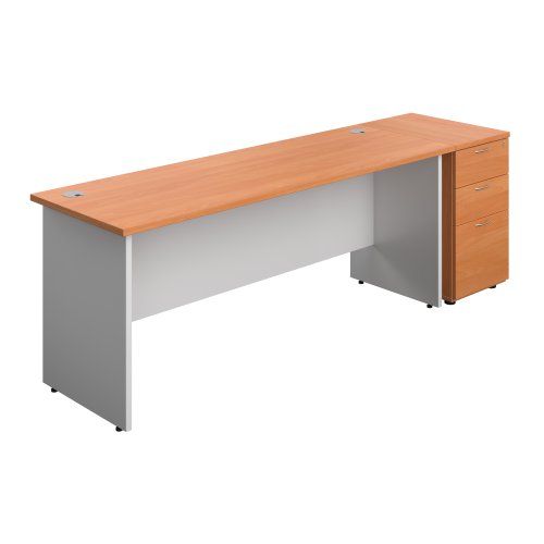 Panel Plus Rectangular Desk + Matching 3 Drawer Desk High Pedestal Bundle (FSC) 600 Pedestal 1800X600 Beech/White