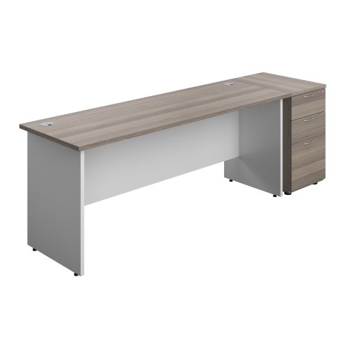 Panel Plus Rectangular Desk + Matching 3 Drawer Desk High Pedestal Bundle (FSC) 600 Pedestal 1800X600 Grey Oak/White