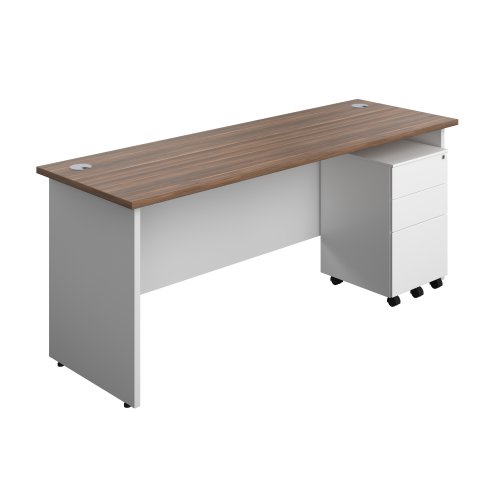 Panel Plus Rectangular Desk + 3 Drawer Steel Pedestal Bundle (FSC) 1800X600 Dark Walnut/White