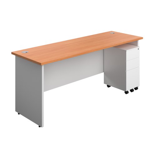 Panel Plus Rectangular Desk + 3 Drawer Slimline Steel Pedestal Bundle (FSC) 1800X600 Beech/White
