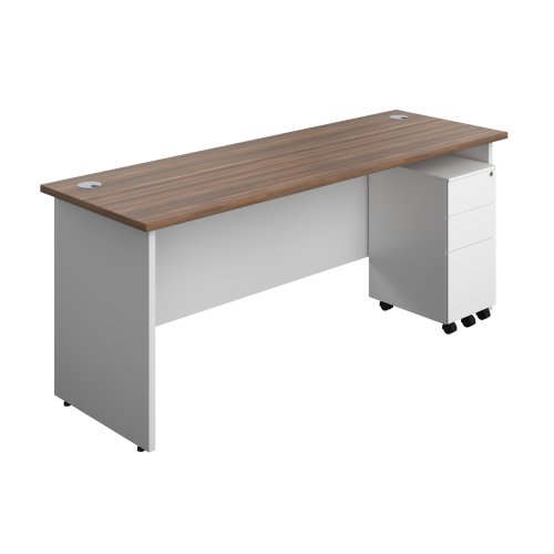 Panel Plus Rectangular Desk + 3 Drawer Slimline Steel Pedestal Bundle (FSC) 1800X600 Dark Walnut/White