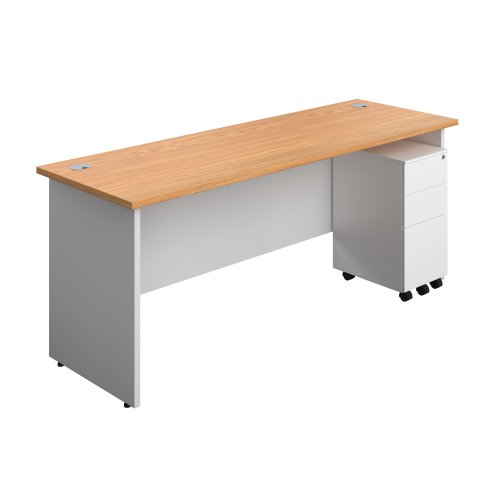 Panel Plus Rectangular Desk + 3 Drawer Slimline Steel Pedestal Bundle (FSC) 1800X600 Nova Oak/White