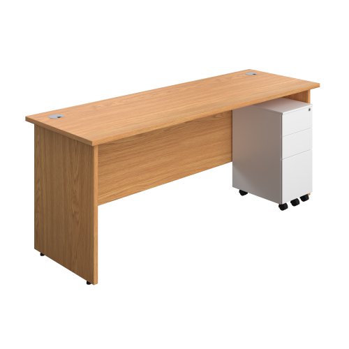 Panel Rectangular Desk + 3 Drawer Slimline Steel Pedestal Bundle (FSC) 1800X600 Nova Oak/White