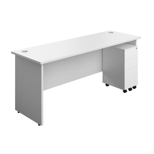 Panel Rectangular Desk + 3 Drawer Slimline Steel Pedestal Bundle (FSC) 1800X600 White/White