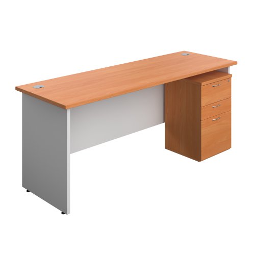 Panel Plus Rectangular Desk + 3 Drawer Under Desk Pedestal Bundle (FSC) 1800X600 Beech/White