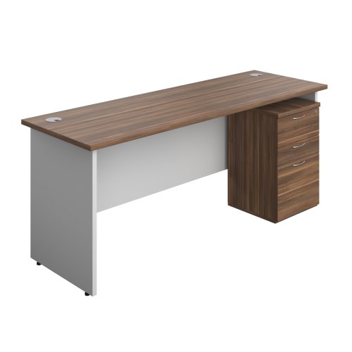 Panel Plus Rectangular Desk + 3 Drawer Under Desk Pedestal Bundle (FSC) 1800X600 Dark Walnut/White