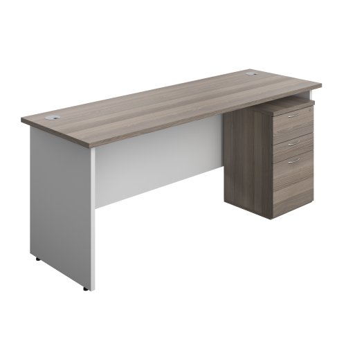 Panel Plus Rectangular Desk + 3 Drawer Under Desk Pedestal Bundle (FSC) 1800X600 Grey Oak/White