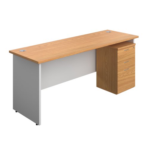 Panel Plus Rectangular Desk + 3 Drawer Under Desk Pedestal Bundle (FSC) 1800X600 Nova Oak/White