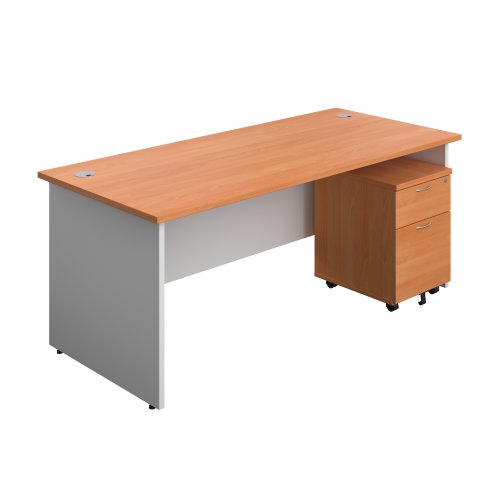Panel Plus Rectangular Desk + 2 Drawer Mobile Pedestal Bundle (FSC) 1800X800 Beech/White