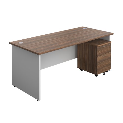 Panel Plus Rectangular Desk + 2 Drawer Mobile Pedestal Bundle (FSC) 1800X800 Dark Walnut/White