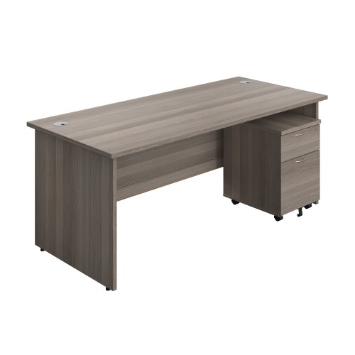 Panel Rectangular Desk + 2 Drawer Mobile Pedestal Bundle 1800X800 Grey Oak/Grey Oak