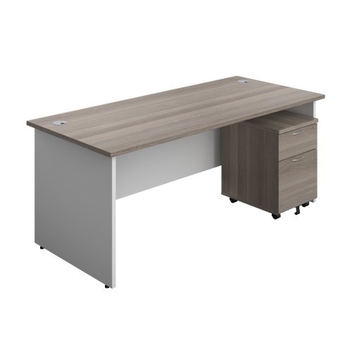Panel Plus Rectangular Desk + 2 Drawer Mobile Pedestal Bundle (FSC) 1800X800 Grey Oak/White