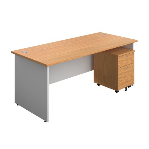 Panel Plus Rectangular Desk + 2 Drawer Mobile Pedestal Bundle (FSC) 1800X800 Nova Oak/White