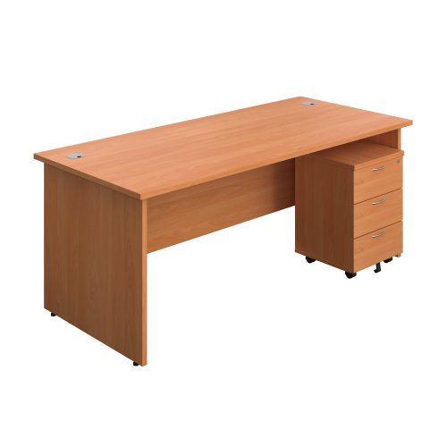 Panel Rectangular Desk + 3 Drawer Mobile Pedestal Bundle 1800X800 Beech/Beech