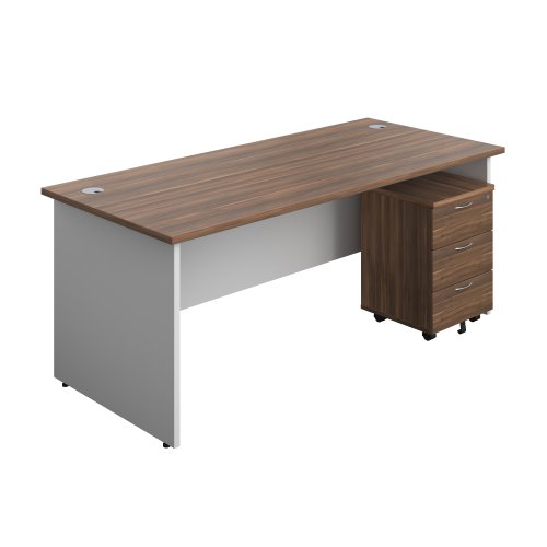 Panel Plus Rectangular Desk + 3 Drawer Mobile Pedestal Bundle (FSC) 1800X800 Dark Walnut/White