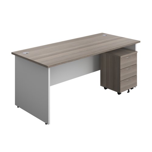 Panel Plus Rectangular Desk + 3 Drawer Mobile Pedestal Bundle (FSC) 1800X800 Grey Oak/White