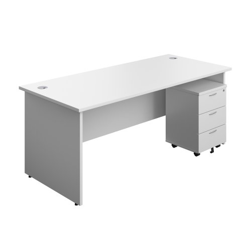 Panel Rectangular Desk + 3 Drawer Mobile Pedestal Bundle 1800X800 White/White