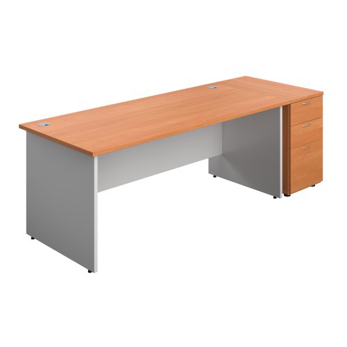 Panel Plus Rectangular Desk + Matching 3 Drawer Desk High Pedestal Bundle (FSC) 800 Pedestal 1800X800 Beech/White