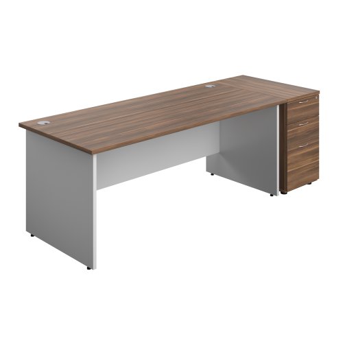 Panel Plus Rectangular Desk + Matching 3 Drawer Desk High Pedestal Bundle (FSC) 800 Pedestal 1800X800 Dark Walnut/White