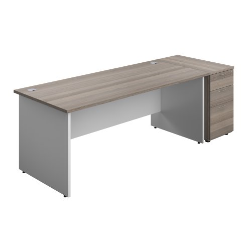 Panel Plus Rectangular Desk + Matching 3 Drawer Desk High Pedestal Bundle (FSC) 800 Pedestal 1800X800 Grey Oak/White