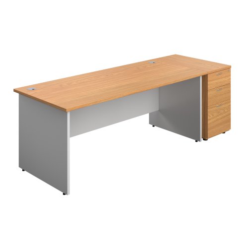 Panel Plus Rectangular Desk + Matching 3 Drawer Desk High Pedestal Bundle (FSC) 800 Pedestal 1800X800 Nova Oak/White