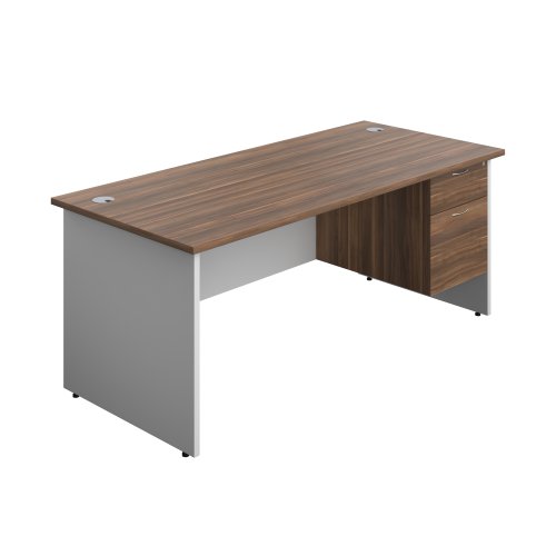 Panel Plus Rectangular Desk + 2 Drawer Fixed Pedestal Bundle (FSC) 1800X800 Dark Walnut/White
