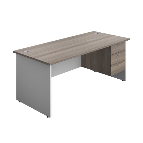 Panel Plus Rectangular Desk + 3 Drawer Fixed Pedestal Bundle (FSC) 1800X800 Grey Oak/White