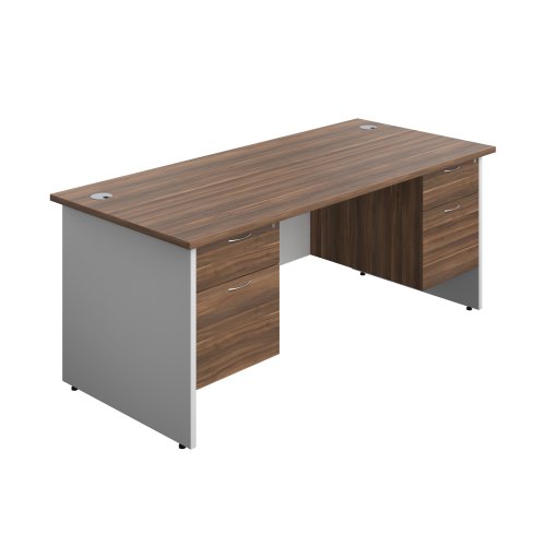 Panel Plus Rectangular Desk + 2 X 2 Drawer Fixed Pedestal Bundle (FSC) 1800X800 Dark Walnut/White
