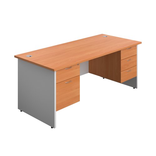 Panel Plus Rectangular Desk + 2 & 3 Drawer Fixed Pedestal Bundle (FSC) 1800X800 Beech/White