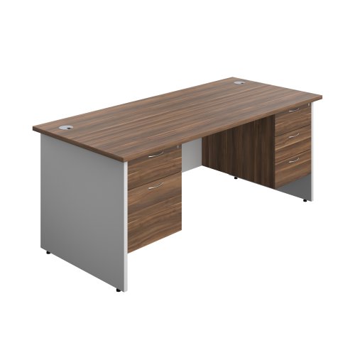 Panel Plus Rectangular Desk + 2 & 3 Drawer Fixed Pedestal Bundle (FSC) 1800X800 Dark Walnut/White