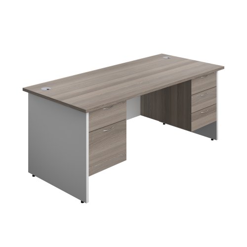 Panel Plus Rectangular Desk + 2 & 3 Drawer Fixed Pedestal Bundle (FSC) 1800X800 Grey Oak/White