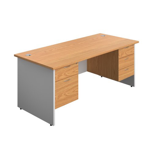 Panel Plus Rectangular Desk + 2 & 3 Drawer Fixed Pedestal Bundle (FSC) 1800X800 Nova Oak/White