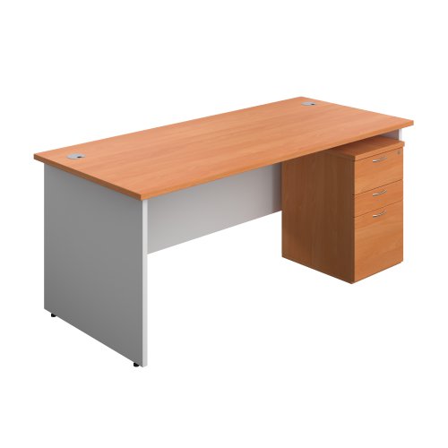 Panel Plus Rectangular Desk + 3 Drawer High Mobile Pedestal Bundle (FSC) 1800X800 Beech/White