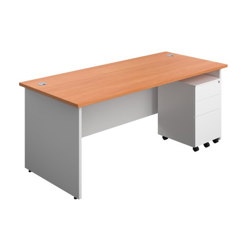 Panel Plus Rectangular Desk + 3 Drawer Steel Pedestal Bundle (FSC) 1800X800 Beech/White