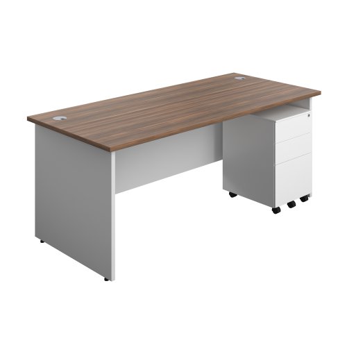 Panel Plus Rectangular Desk + 3 Drawer Steel Pedestal Bundle (FSC) 1800X800 Dark Walnut/White