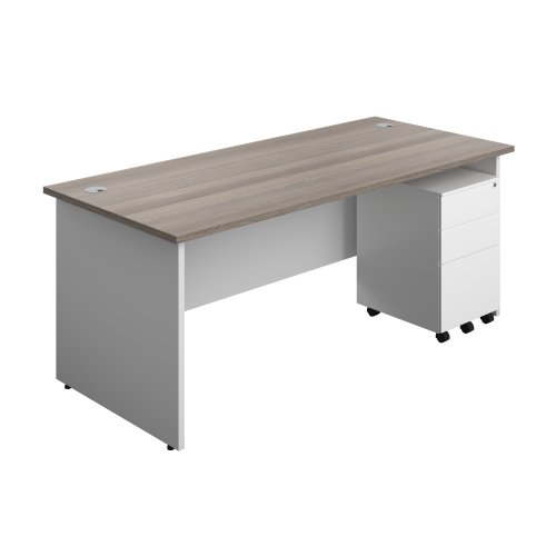 Panel Plus Rectangular Desk + 3 Drawer Steel Pedestal Bundle (FSC) 1800X800 Grey Oak/White