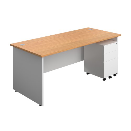 Panel Plus Rectangular Desk + 3 Drawer Steel Pedestal Bundle (FSC) 1800X800 Nova Oak/White