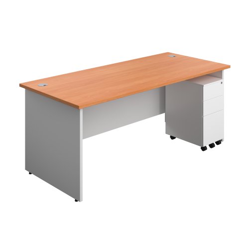 Panel Plus Rectangular Desk + 3 Drawer Slimline Steel Pedestal Bundle (FSC) 1800X800 Beech/White