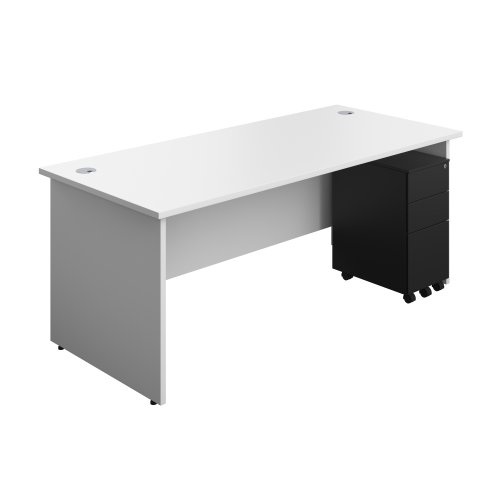 Panel Rectangular Desk + 3 Drawer Slimline Steel Pedestal Bundle (FSC) 1800X800 White/Black