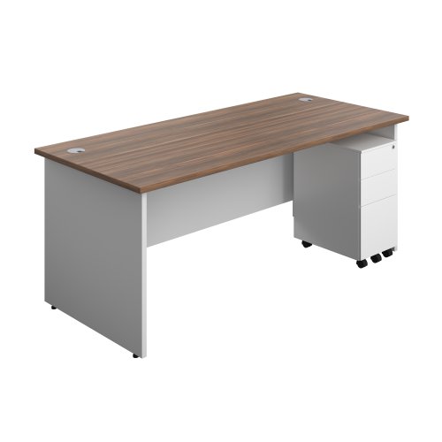 Panel Plus Rectangular Desk + 3 Drawer Slimline Steel Pedestal Bundle (FSC) 1800X800 Dark Walnut/White
