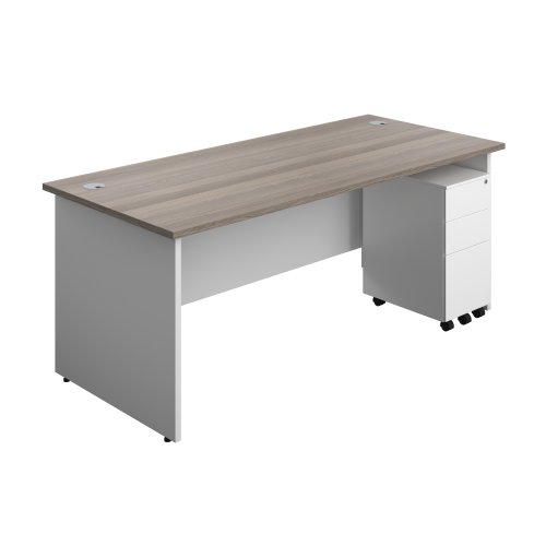 Panel Plus Rectangular Desk + 3 Drawer Slimline Steel Pedestal Bundle (FSC) 1800X800 Grey Oak/White