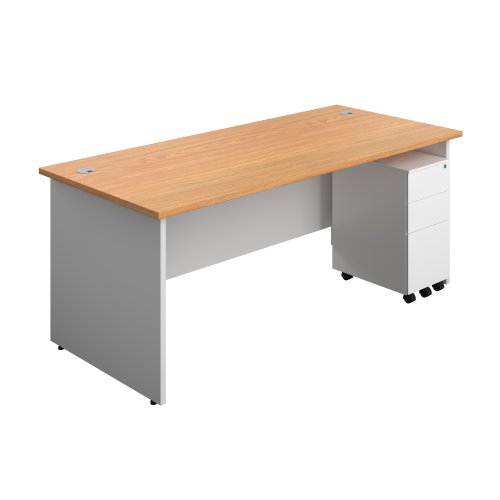 Panel Plus Rectangular Desk + 3 Drawer Slimline Steel Pedestal Bundle (FSC) 1800X800 Nova Oak/White